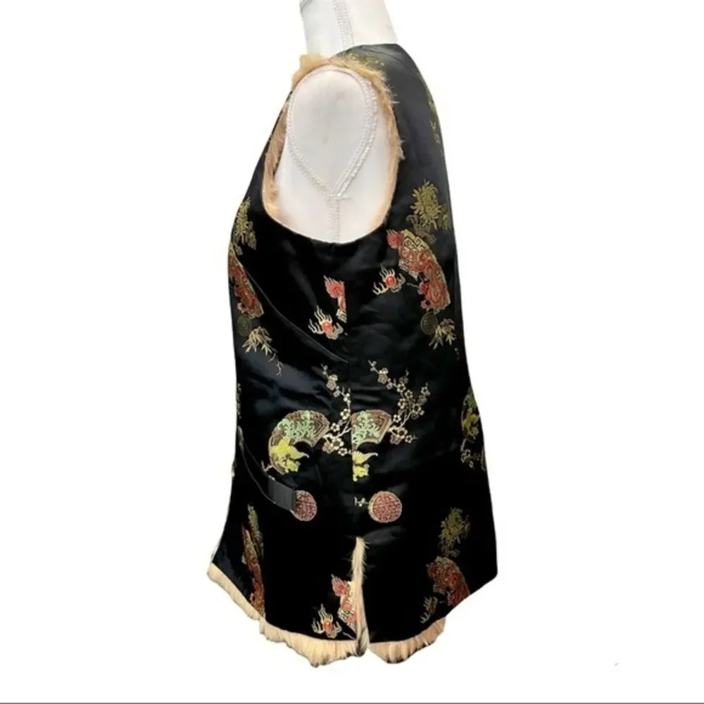 Chinese Silk & Genuine Fur‎ Reversible Vest Sweater/ Jacket - Traditional Print